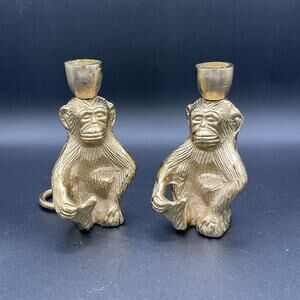 Gold Monkey Candlestick Holders - Pair of Two